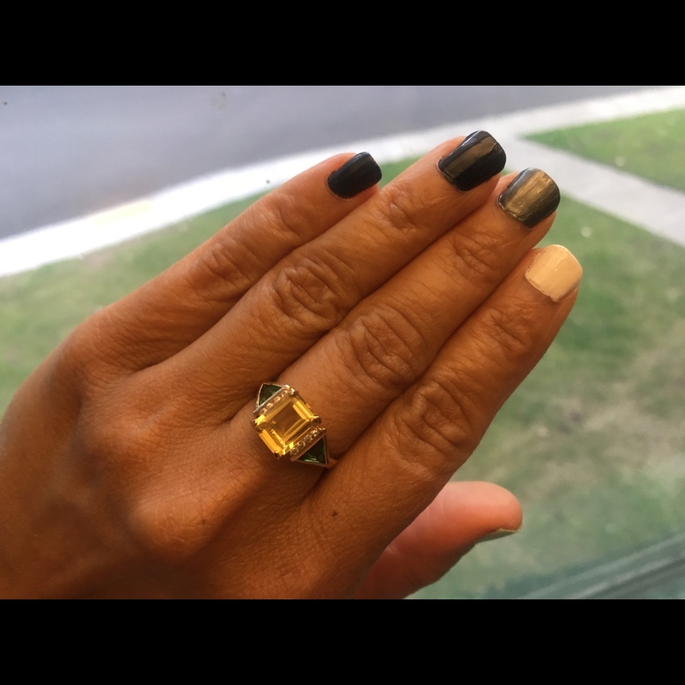 925 Silver Gold plated Tri color CZ & Quartz Ring